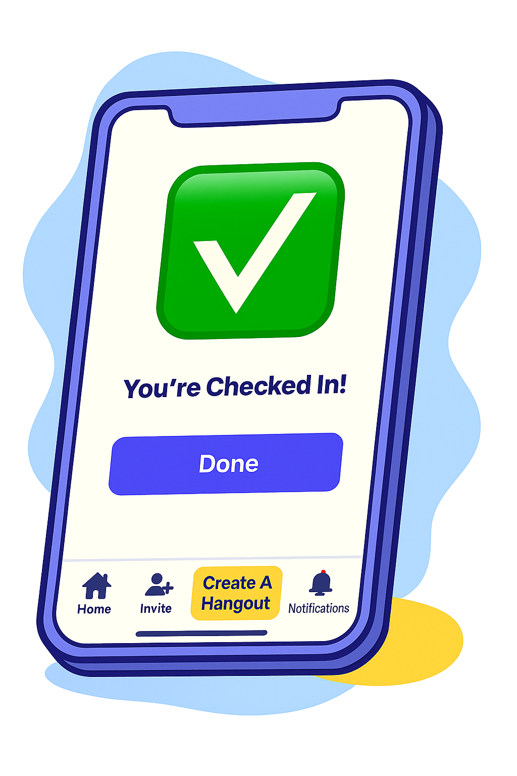 Bunch app illustration of a check-in feature to track who has checked in to a hangout