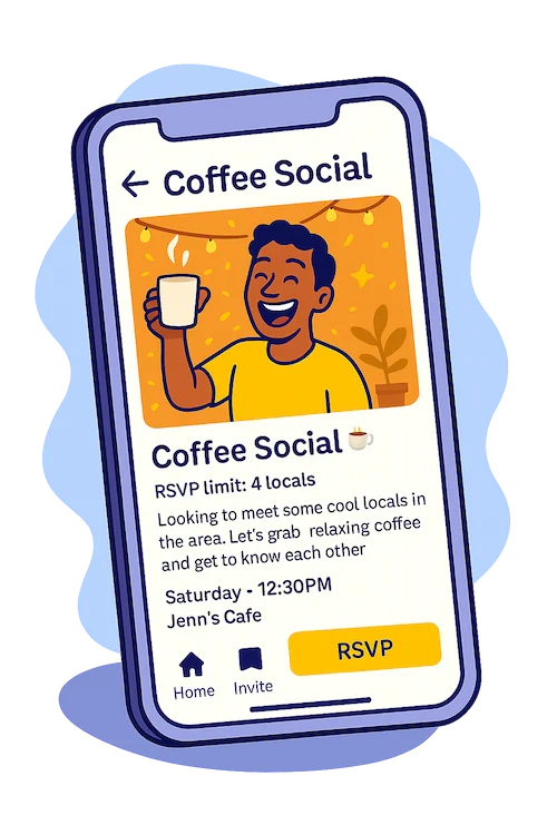 Bunch app illustration of a coffee hangout invite