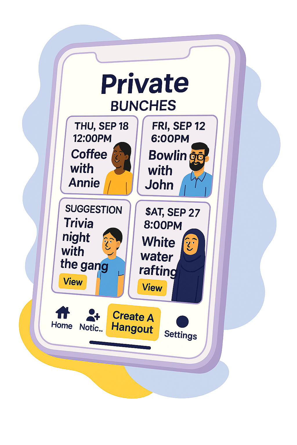 Bunch app illustration of private bunches with friends