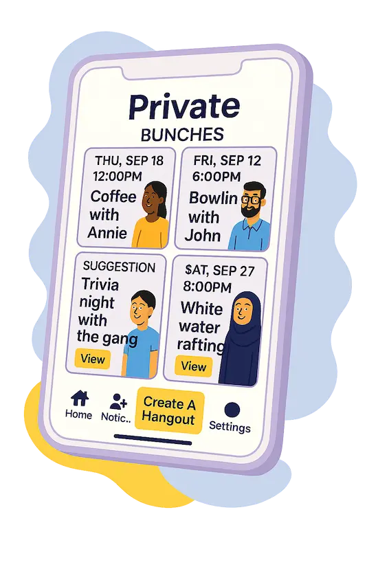 Bunch app illustration of private bunches with friends