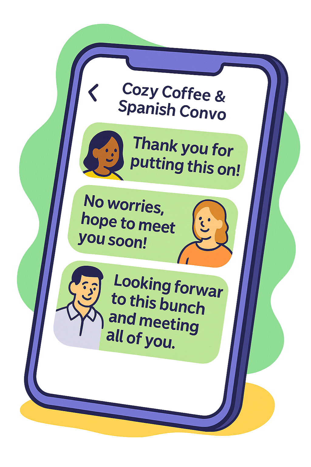 Bunch app illustration of a group chat with members of the group