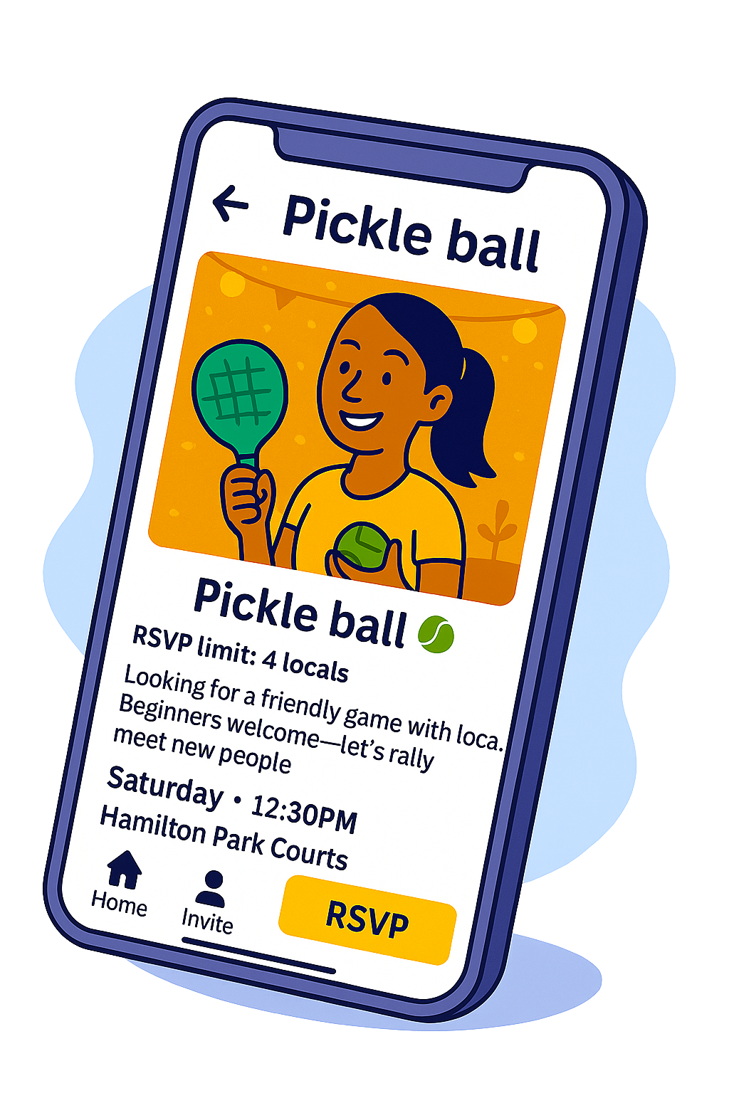 Bunch app illustration of a pickleball hangout invite
