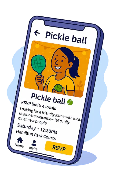 Bunch app illustration of a pickleball hangout invite