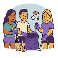 Volunteering and community service hangout illustration